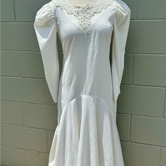 Vtg 80s Gunne Sax Style White Mutton Sleeve Midi Dress Lace Sz S Cottage Prairie - Picture 7 of 9